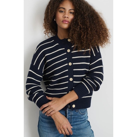 ALEX MILL Nico Chunky Stripe Cardigan Sweater Women's Large Cropped Oversized - Picture 4 of 10